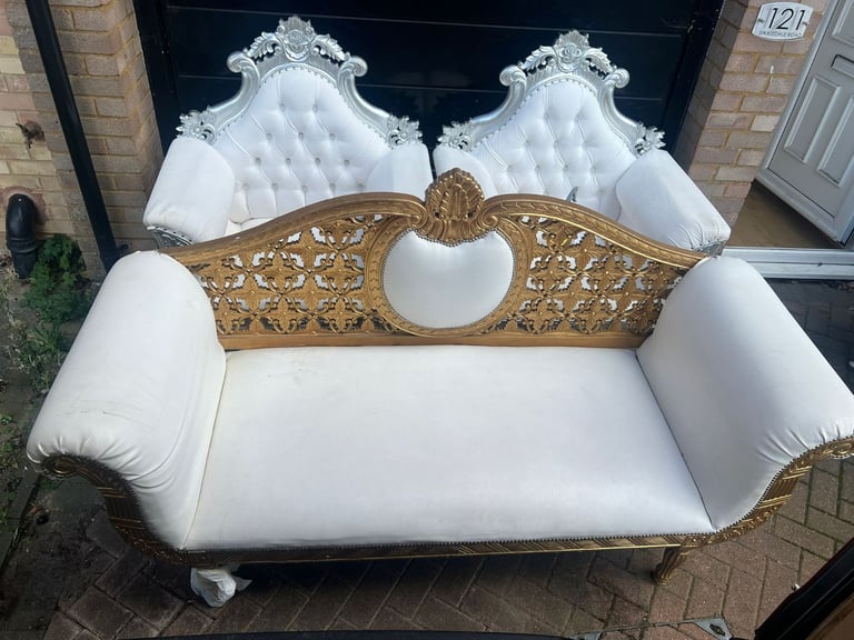 3 Piece gold and white sofa for sale - Second Hand, Good Condition