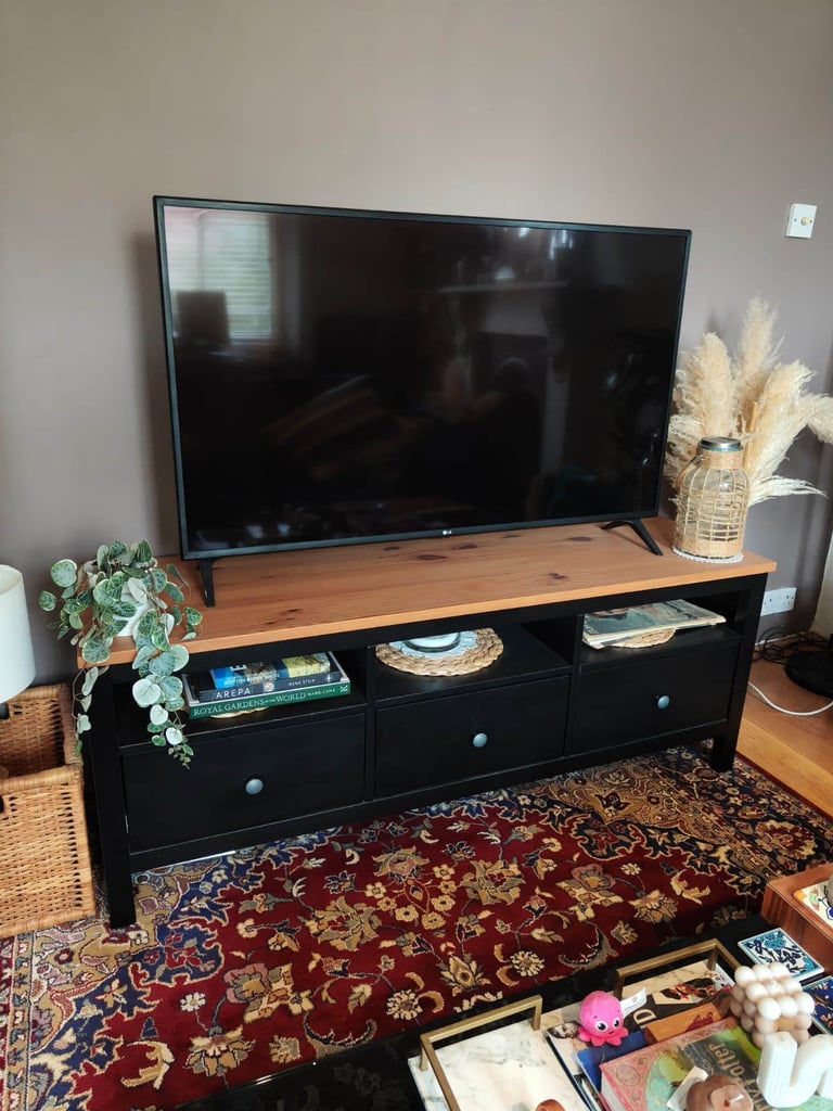 TV bench, black-brown/light brown, Ikea HEMNES