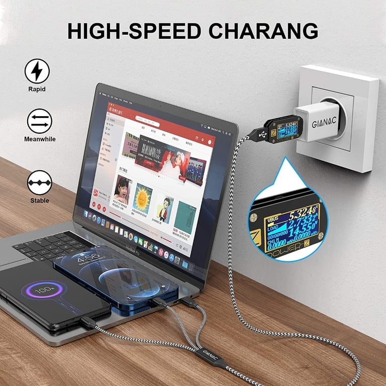 Multi Charger Cable, 1.5M Nylon Braided 3 in 1 Charging Cable with Micro USB Type C Lightning