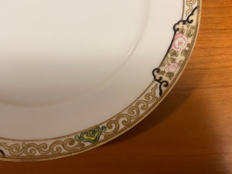Dessert Plate(or Side)Antique, Hand Painted Nippon Moriage ware, gold beaded, Pink roses