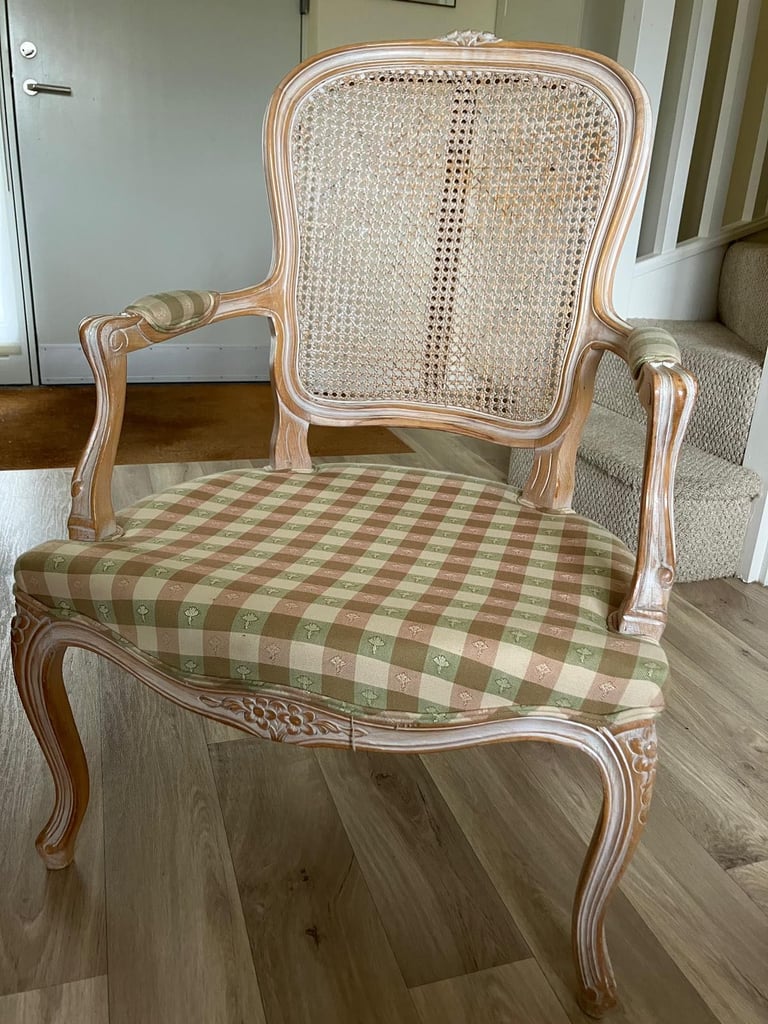 Pair of vintage French-style salon cane armchairs 