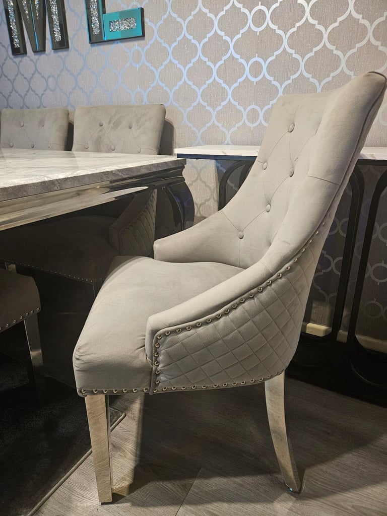 Marble dining table and 8 chairs