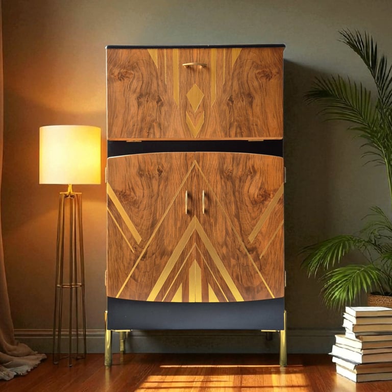 SALE - Unique art deco mid-century modern tall cocktail cabinet/ vintage drinks cabinet/ bar