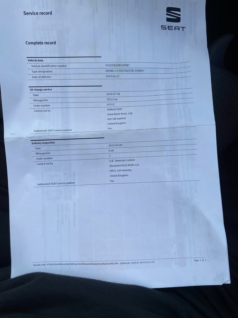 2019 SEAT Arona 1.0 TSI GPF SE Technology SUV 5dr Petrol DSG Euro 6 (s/s) (115 ps) HATCHBACK Petr...
