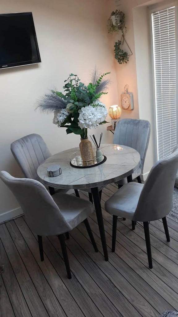 image for Grey Dining Table with 4 chairs for sale