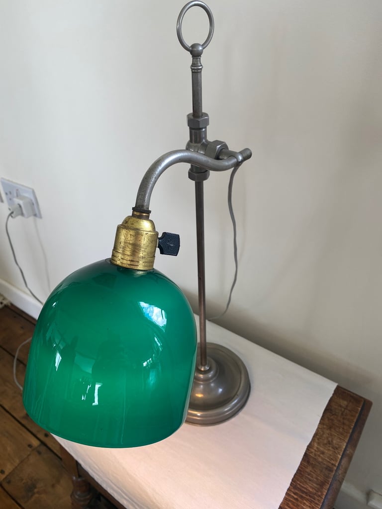 French Antique Green Opaline Lamp