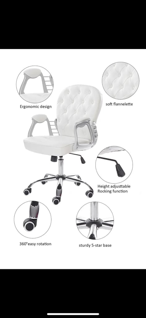 Faux White Leather Ergonomic Office Desk Chair with Wheels by Living & Home