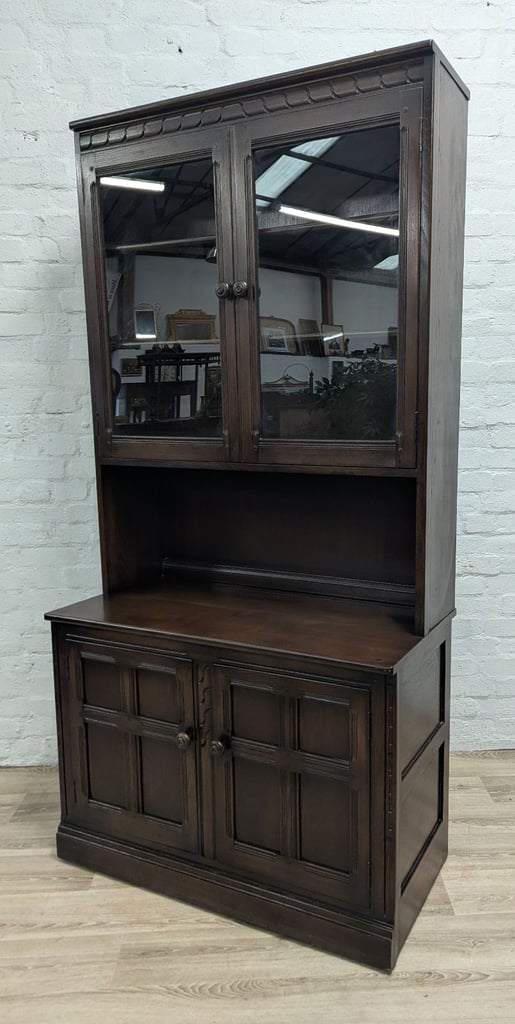 image for Ercol 586L & 580 Mural glazed bookcase over 2 door cupboard unit dark finish
