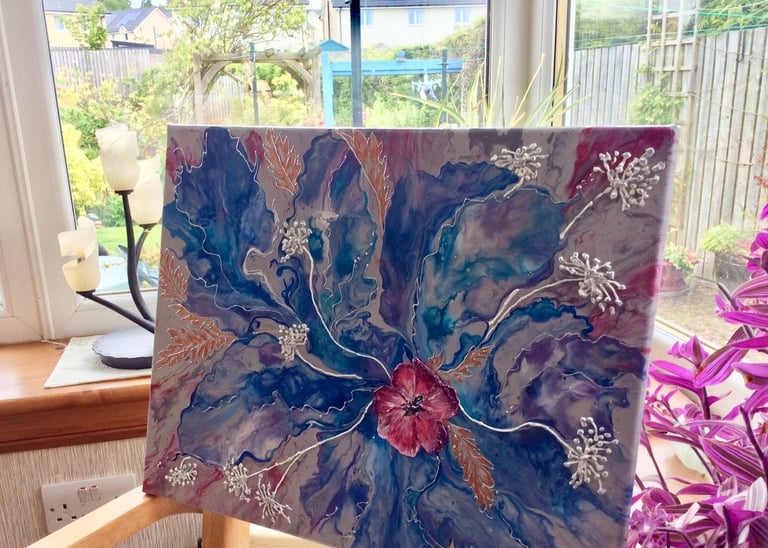 Original acrylic painting,  textured botanical design,  abstract artwork 