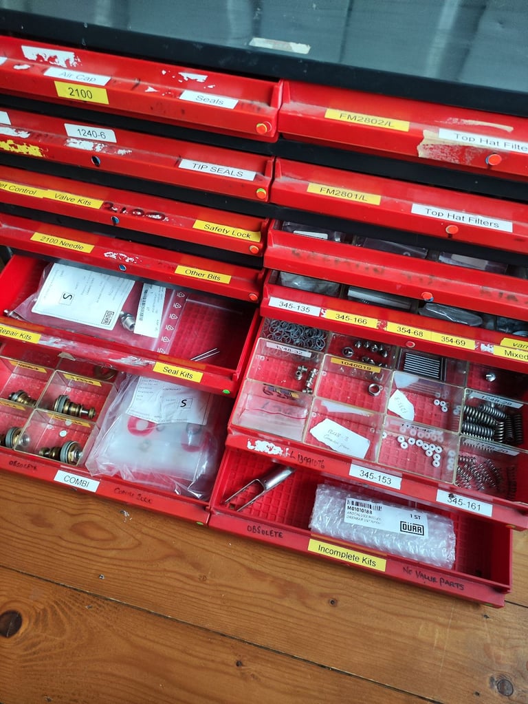 Storage Chest Containing Hundreds of Pounds Worth of Spray Gun Parts