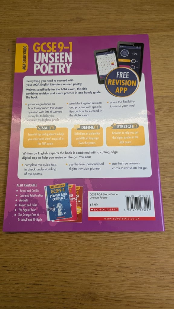 Scholastic AQA GCSE English Literature Study Guide Unseen Poetry