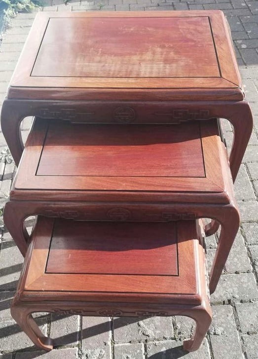 Mid century Chinese set of 3 nesting tables