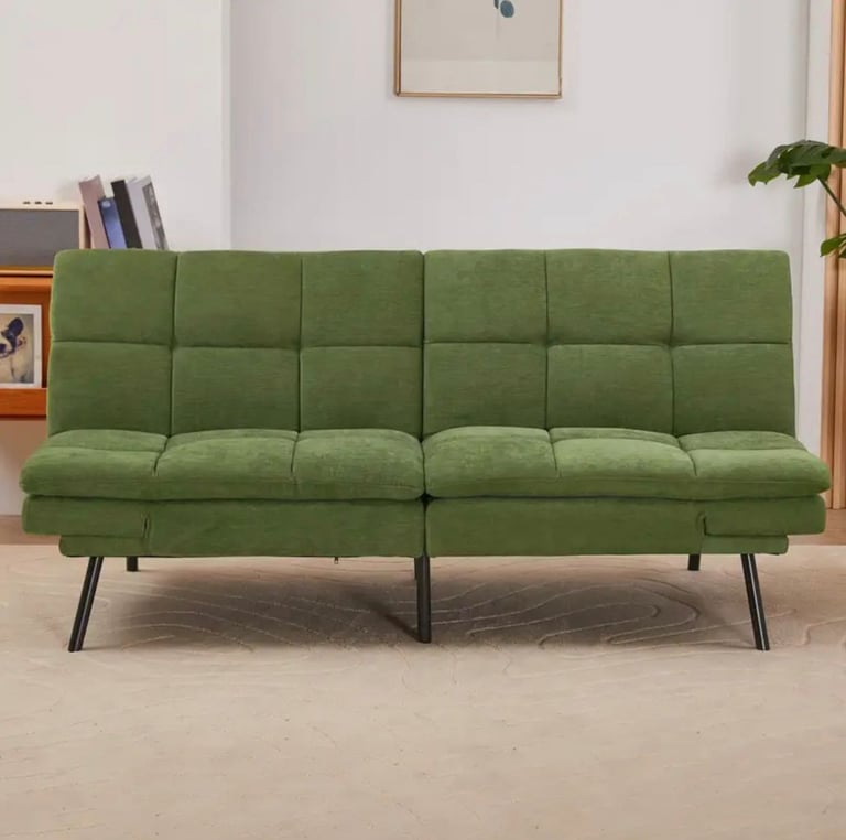 New 3 Seater Click Clack Green Sofa Bed Futon Fabric Couch Sale