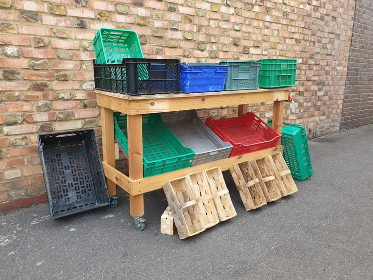 Shop Market Wooden Workbench Fruit Vegetables Trolley Display Unit Counter Top bar CARBOOT STAND