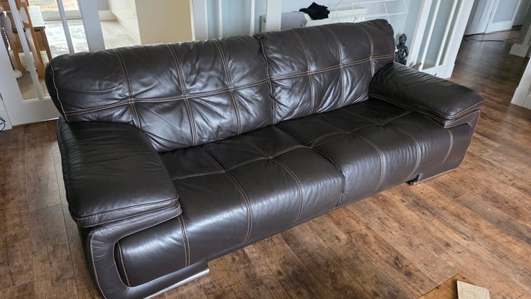 image for Leather 3 seater couch x 2