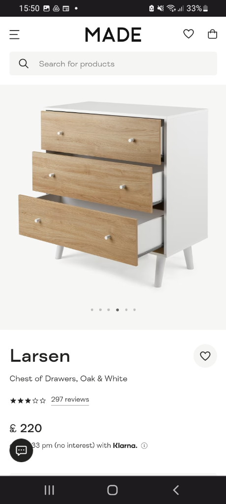LARSEN CHEST OF DRAWERS OAK AND WHITE