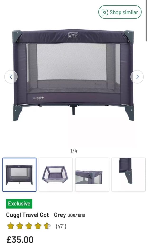 Cuggl Grey Travel Cot