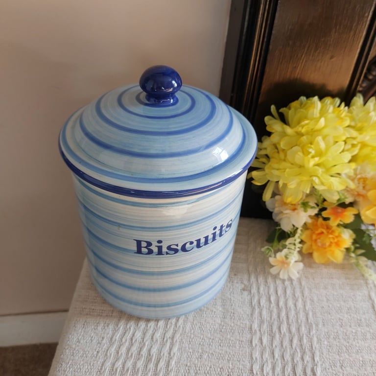 image for Blue And White Ceramic Biscuit Barrel 