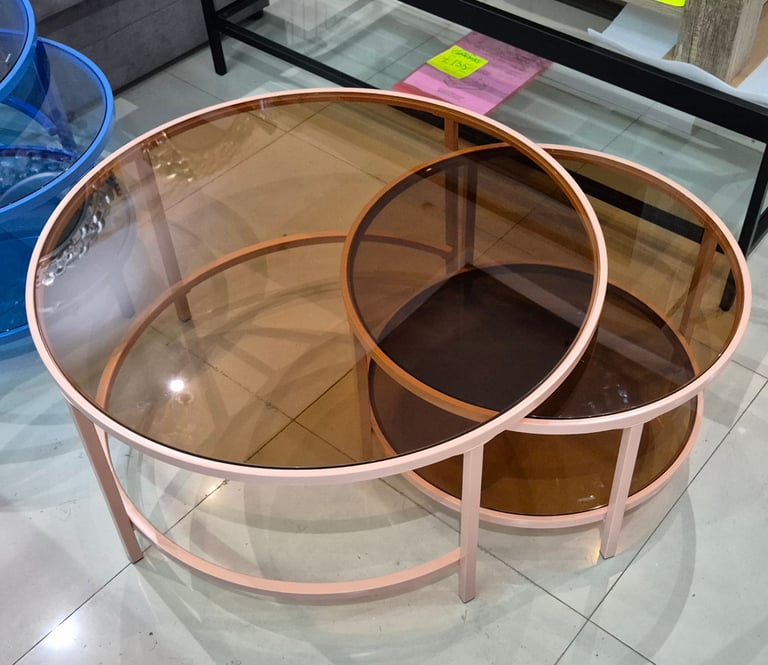image for Round Glass Coffee Table Set New