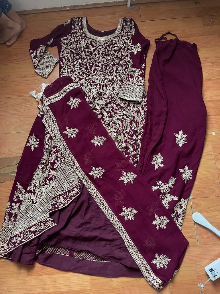 Maroon/Burgundy Gold Heavy Embroidered Anarkali Suit