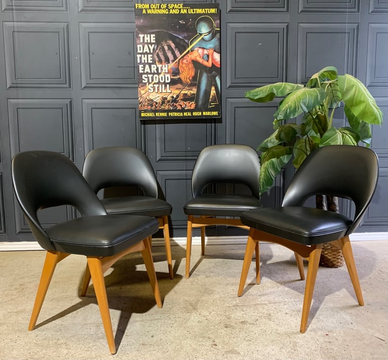 image for 4 Vintage Mid Century BEN CHAIRS Beech & Black Dining Table Chairs 50s 60s