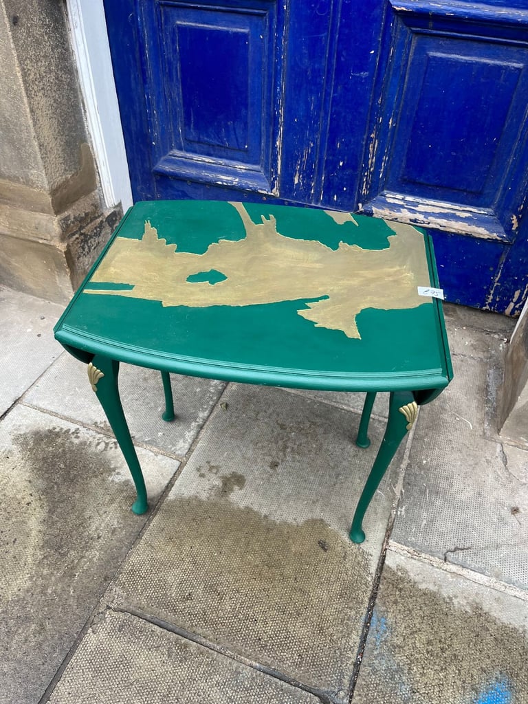 image for Side Table - Painted Green and Gold - Ends extend   