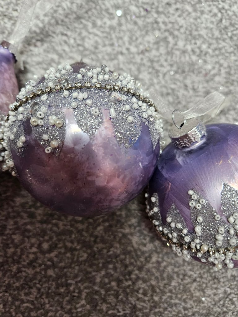 Christmas Tree Decorations Purple Liliac Glass Baubles From Taskers Rrp £7.99 Each