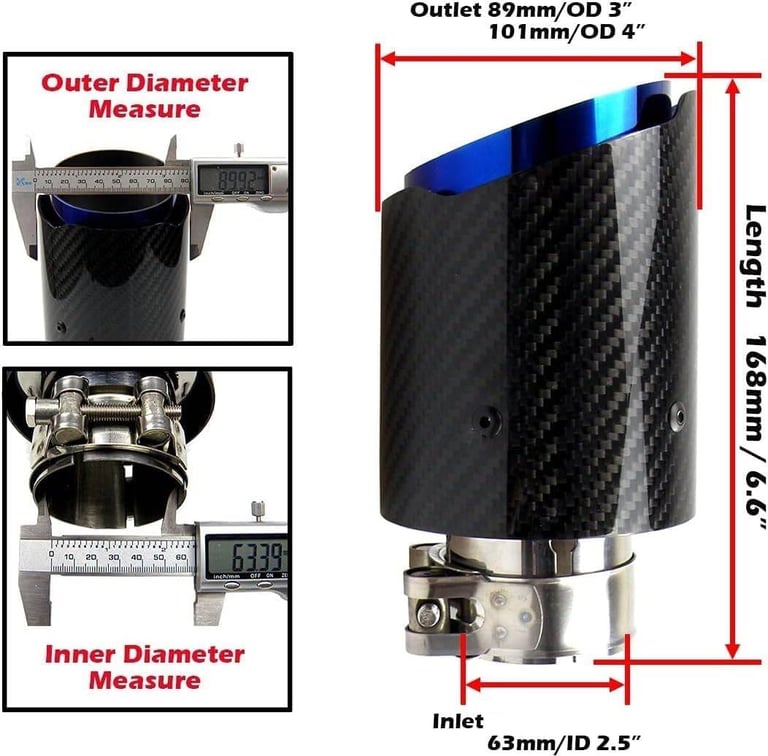 Car Exhaust Tip Tail Throat, Stainless Steel Car Straight Exhaust Pipe, 63-101 Mm Carbon Fiber
