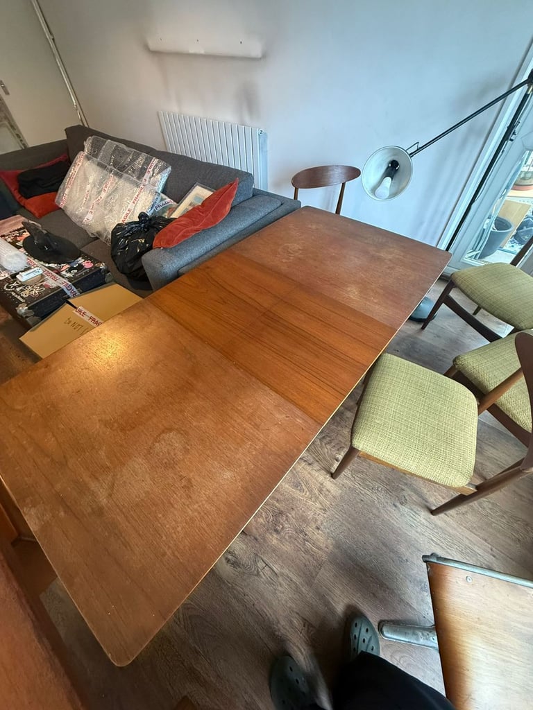Mid Century Modern Extendable wooden dining table with 4 wooden chairs