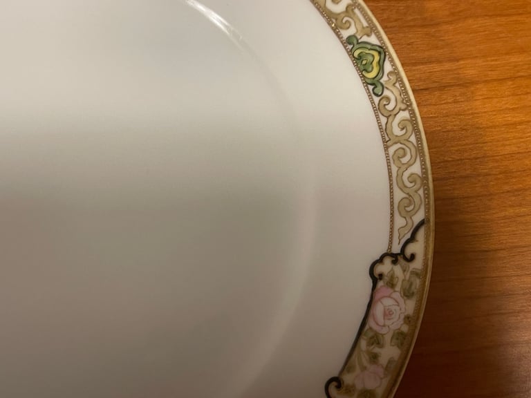 Dessert Plate(or Side)Antique, Hand Painted Nippon Moriage ware, gold beaded, Pink roses