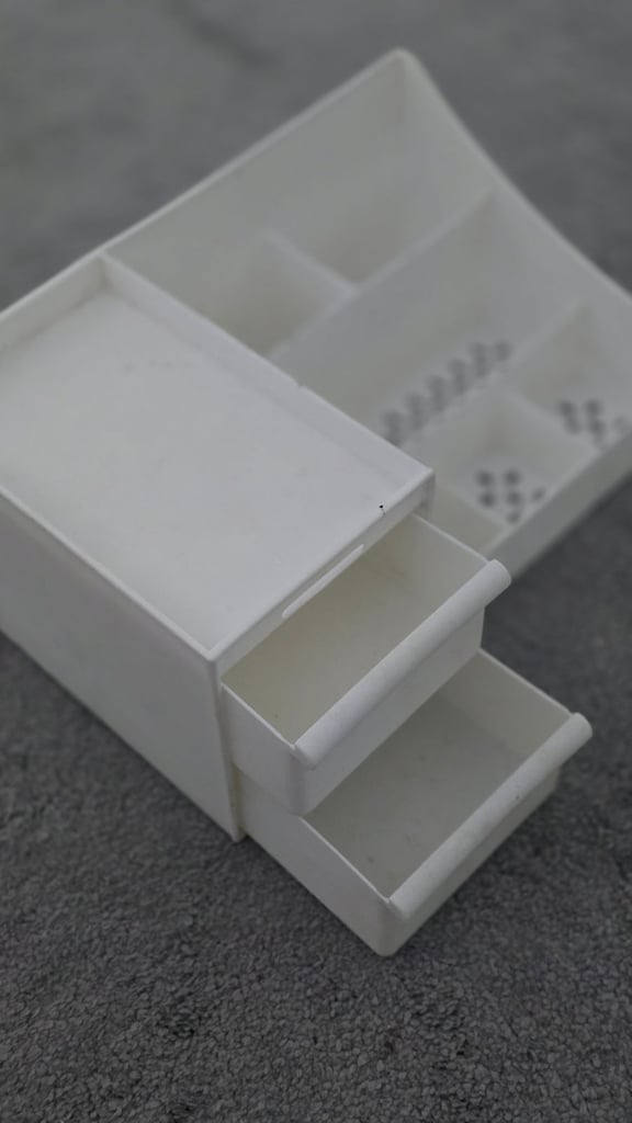 image for White Plastic Cosmetic Makeup Organizer Box with Drawer