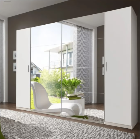 image for Brand New - Lotto 4 Door 227cm Mirrored Wardrobe - White