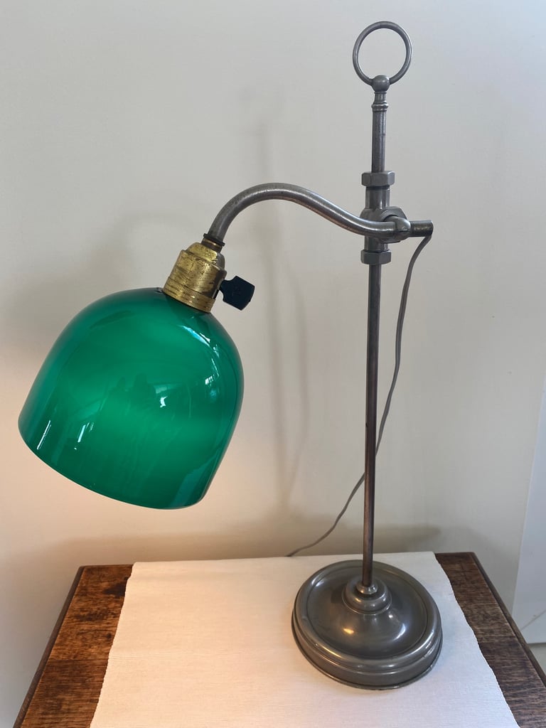 image for French Antique Green Opaline Lamp