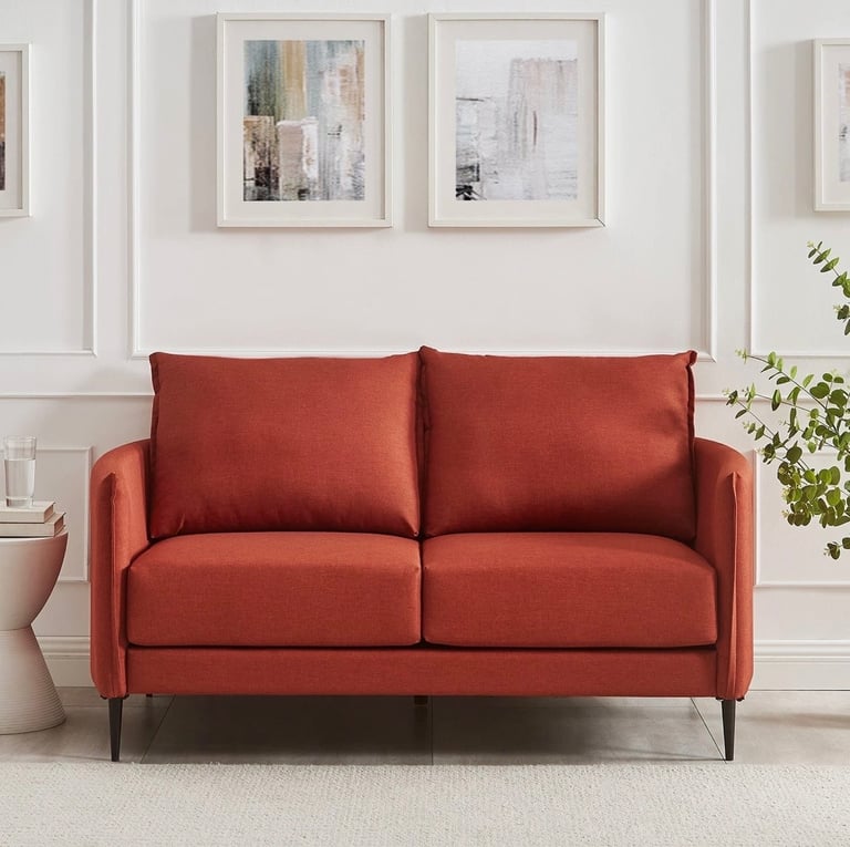 *New* Burnt Orange Fabric Sofa 2 Seater 