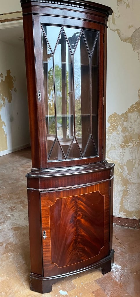Antique  Edwardian Mahogany Corner Display Cabinet 