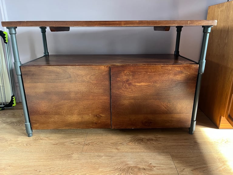 West Elm industrial pipe and wood TV media unit 