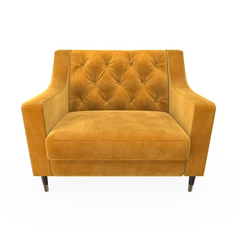 Buttoned Velvet Armchair & Footstool in Mustard - Cole