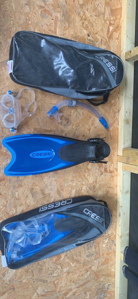 image for 2 x Cressi Palau Marea new L/XL fins, mask, snorkel and bags 