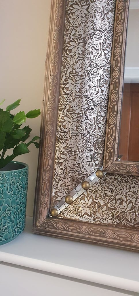 REDUCED £85.00 Large wood boxed medieval/arts and crafts style mirror