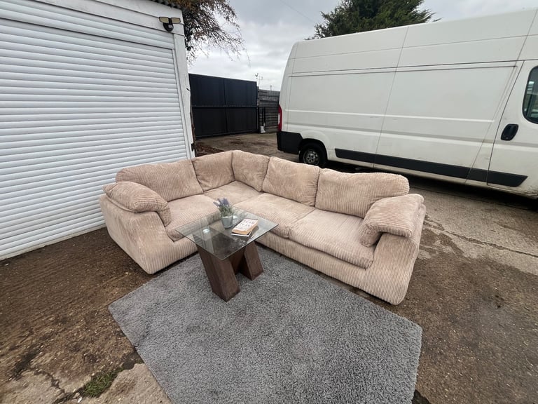 image for DELIVERY AVAILABLE - Large Beige Cord Corner Sofa