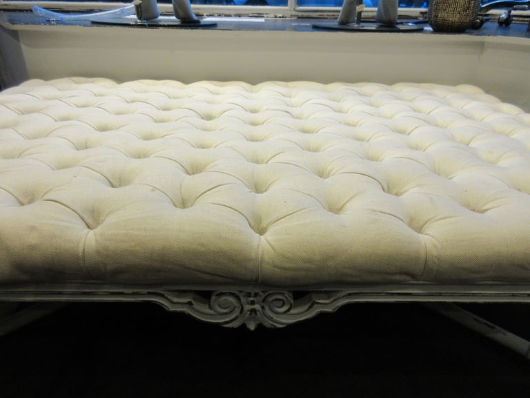 White Padded Large Antique Ottoman Stohl Bench