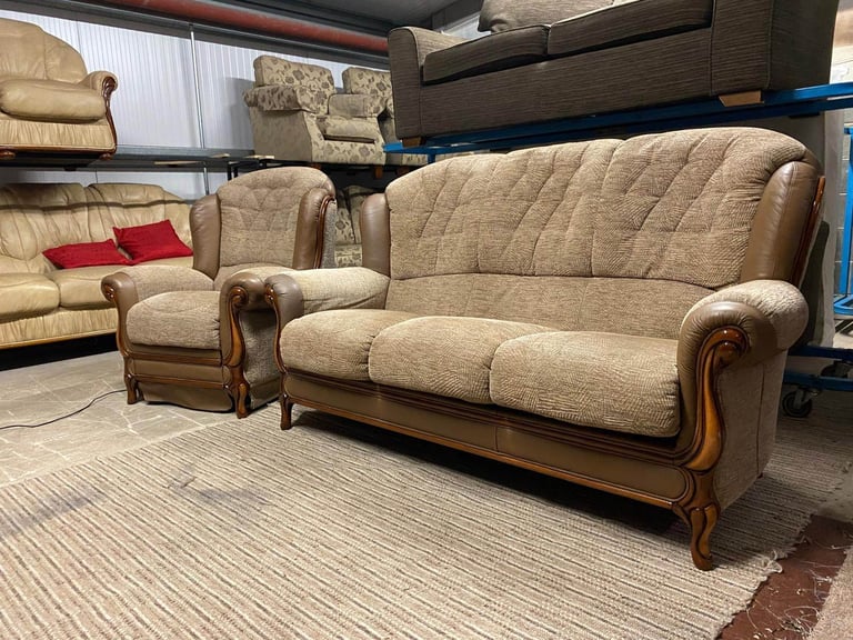 image for Brown Fabric 3 Seater Sofa and ELECTRIC RECLINER Chair 