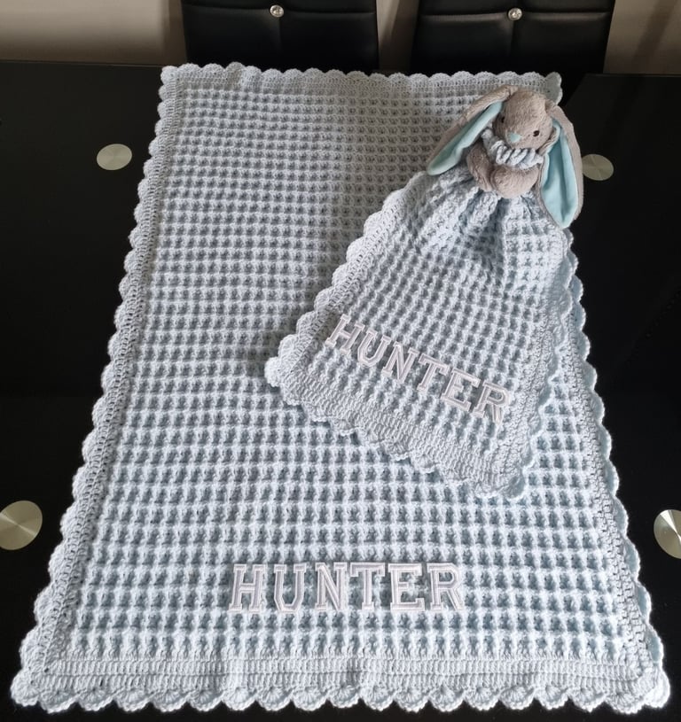 Crochet Baby Blanket, Personalised, Boys and Girls colours available