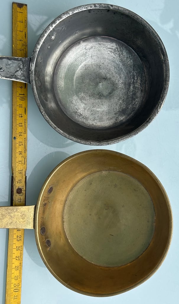 ANTIQUE FRENCH BRASS LADLES, HANGING DIPPERS, LOUCHES, L38cm - 1800s KITCHENALIA - WILL POST!
