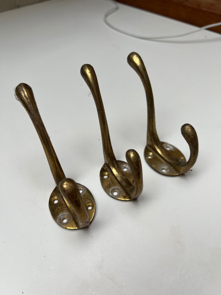 Vintage Victorian Brass Coat Hooks x 3