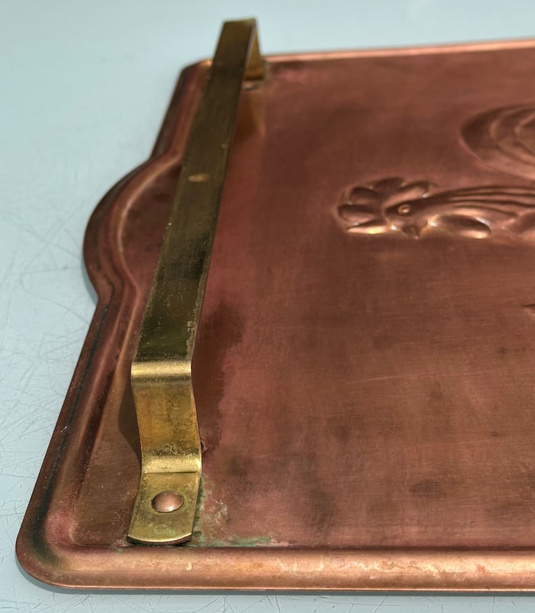 VINTAGE FRENCH COPPER KITCHEN UTENSIL RACK, COQ, COCKEREL HANGING RAIL - 49x37cm - WILL POST!
