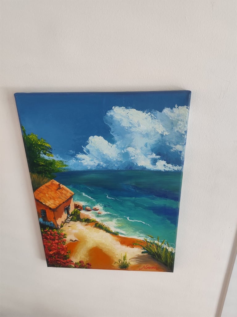 House by the sea oil painting
