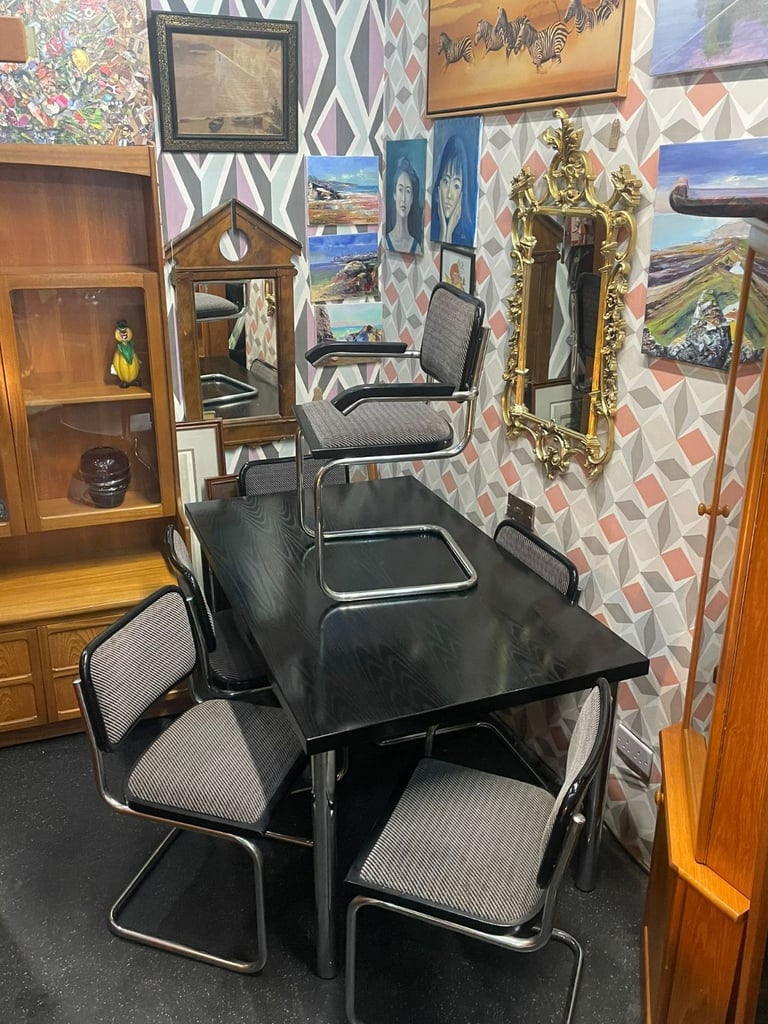 Vintage mid century marcel breuer style table and six chairs 