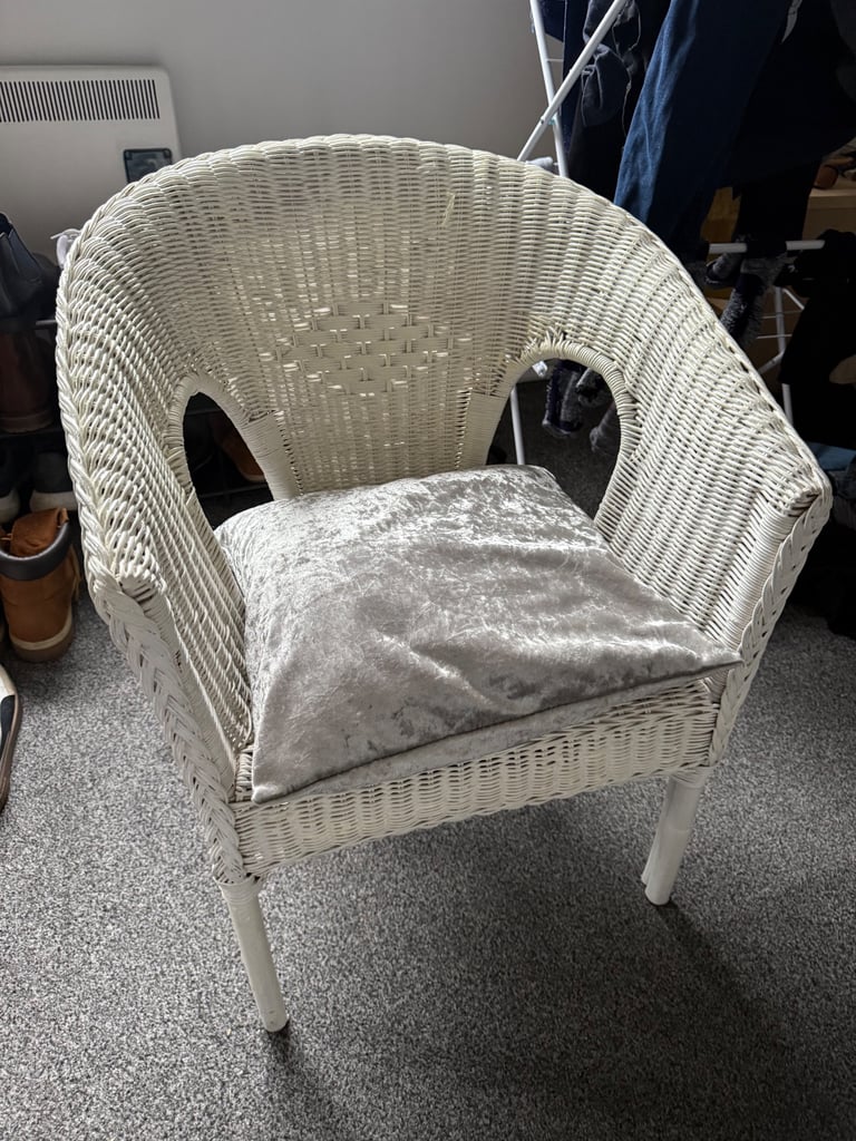 image for Wicker chair and crushed velvet cushion 