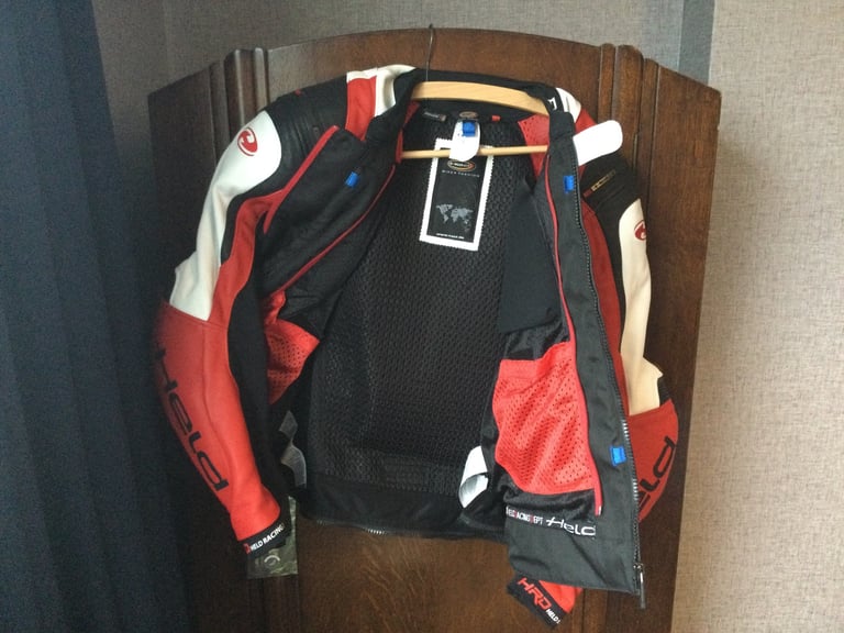 image for Held HRD Leather/Textile Motorcycle Jacket Size M/L EU56 Red/White/Red